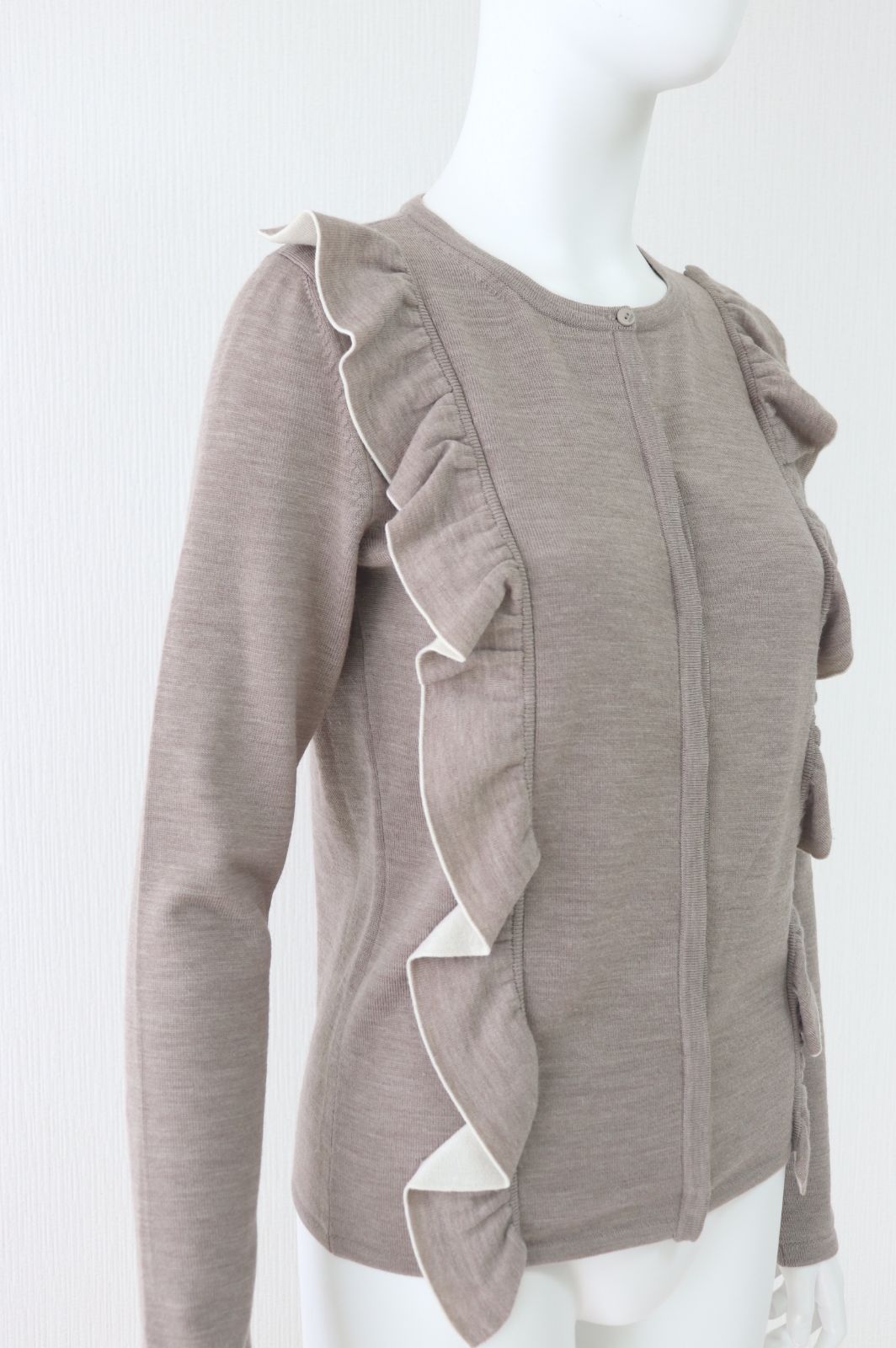 FOXEY フリルウールカーディガン ニットトップス 37130 グレージュ