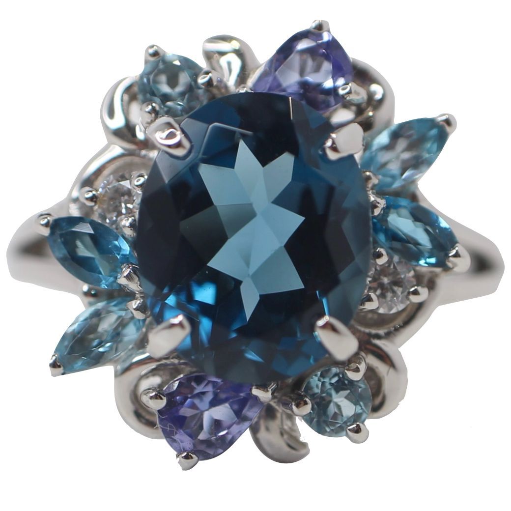 ブルートパーズ付き リング JEWELRY VALLEY 指輪 D 0.06ct ブルートパーズ 3.04ct Pt900 刻印あり 13.5号 プラチナ レディース FORTGASGNV_COM_BR