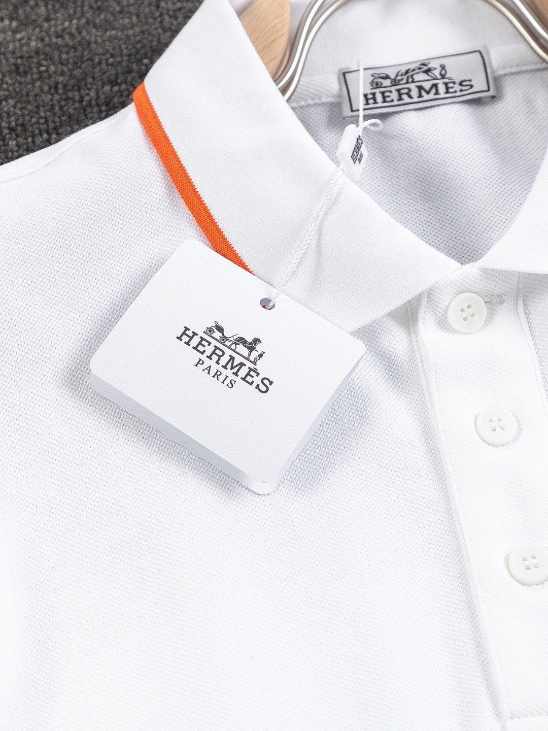 HERMES ストライプ ポロシャツ 今日特価】Hermes 2025SS クラシック H 刺繍オレンジストライプ