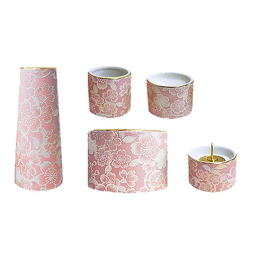 陶器製 モダン仏具5点セット ゆい花 丸香炉 桜 j1271-1-5