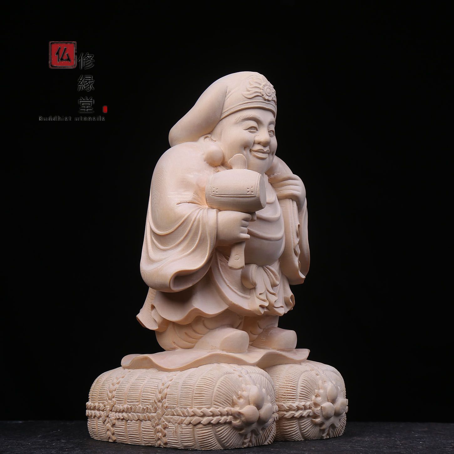 修縁堂】木彫り 仏像 福神大黒天立像 財神 彫刻 檜材 仏教工芸 【公式 