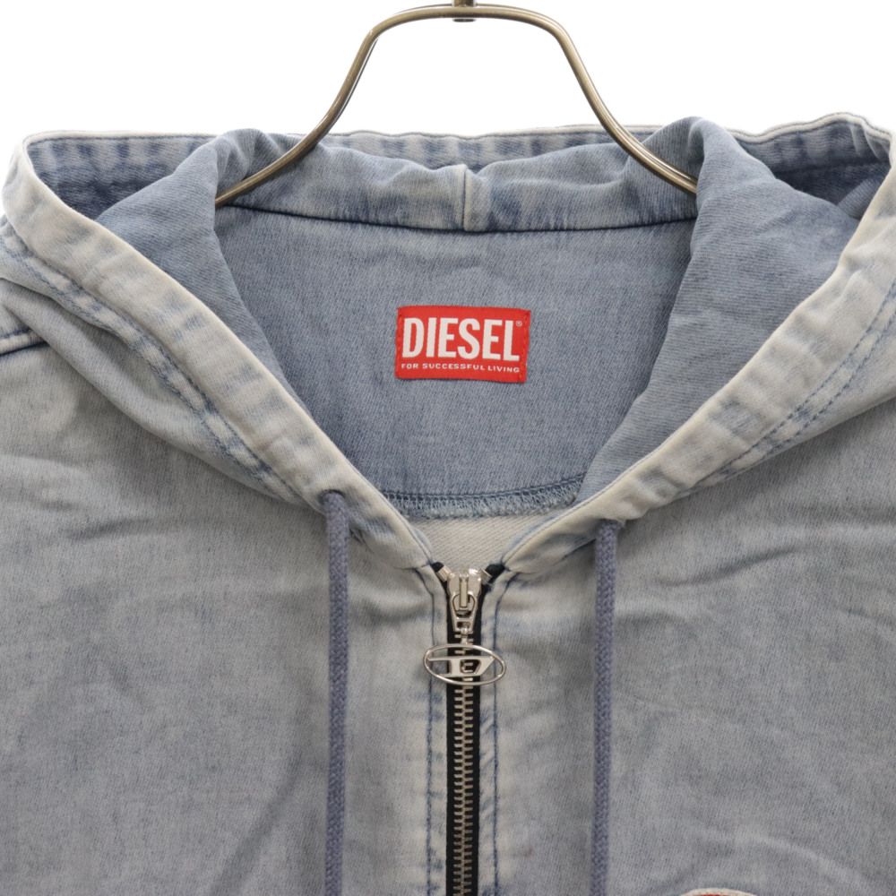 DIESEL ブルージャンパー W-AVES Cropped hooded puffer jacket in denim｜ブルー