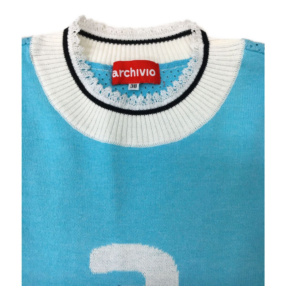 archivio - coco 中古 アルチビオ archivio レディース ベスト 38(M) 水色 ライトブルー ニット レース 中古 レディース アルチビオ archivio ベスト 38(M) 水色 ライト