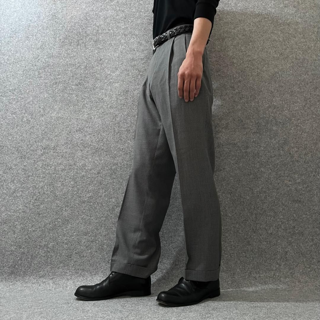 【ラルフローレン】 2タック ウール 千鳥柄 ワイド スラックス ダブル グレー