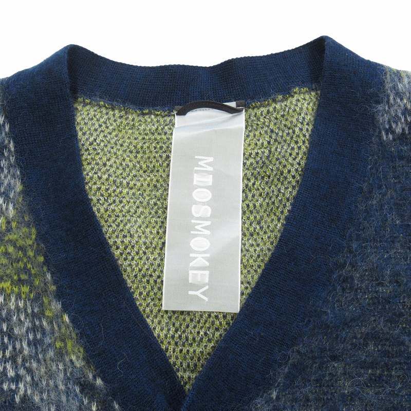 美品 22aw ミオズモーキー MIOSMOKEY 総柄 オーバーサイズ カーディガン ウール モヘヤ ニット セーター 00 ネイビー メンズ レディース 美品 22aw ミオズモーキー MIOSMOKEY 総柄 オーバーサイズ
