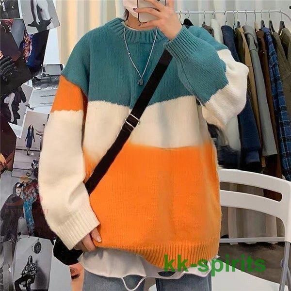 セーター メンズ ニット トップス 長袖 冬服 インナー 洗える 厚手 ストライプ 防寒グッズ ランドネック ゆったり カジュアル オシャレ 柔らか