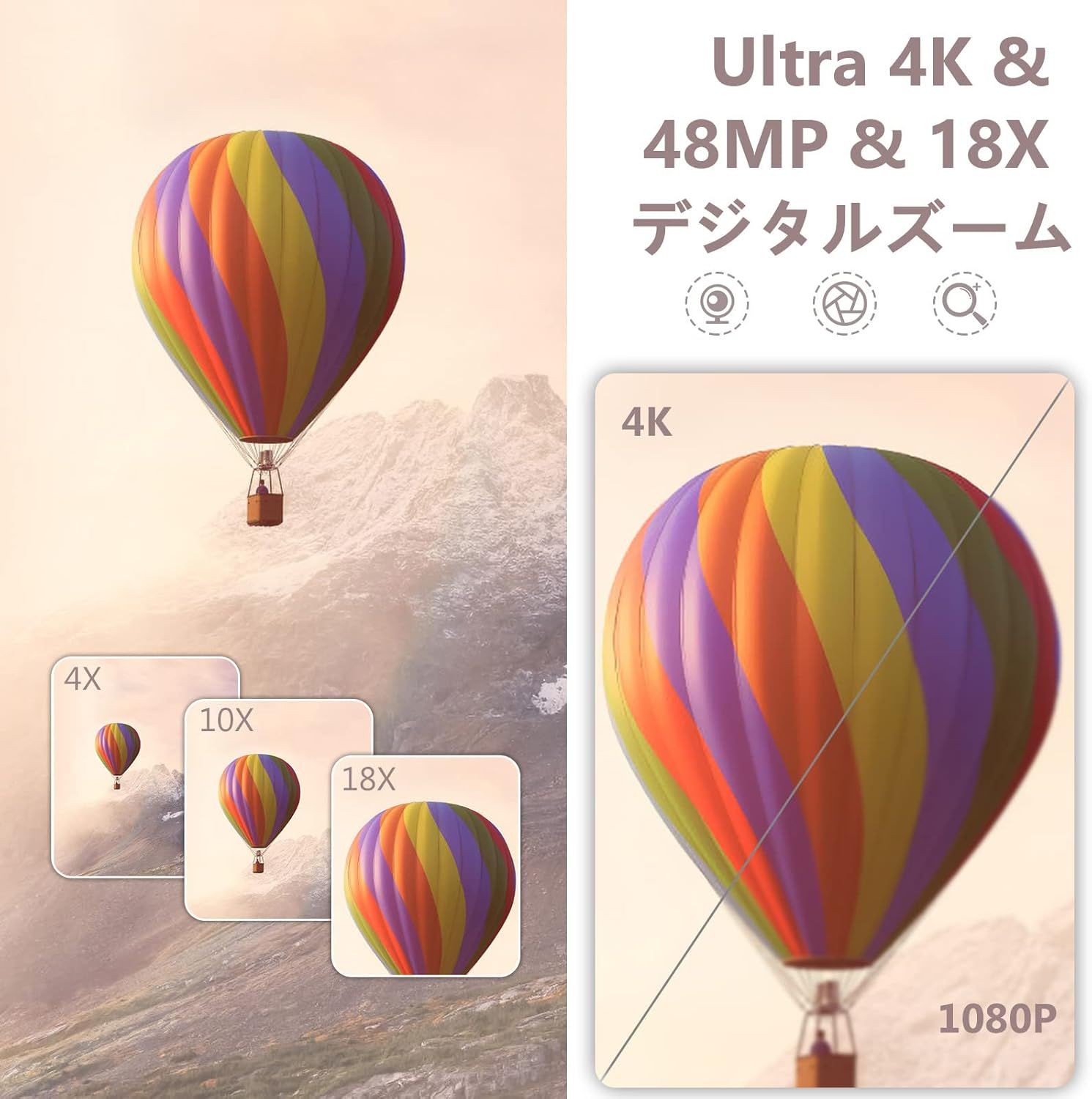 ビデオカメラ 4K 4800万画素 18倍デジタルズーム 3.0インチ IPS ビデオカメラ 4K 4800万画素 18倍デジタルズーム 3.0インチ IPS