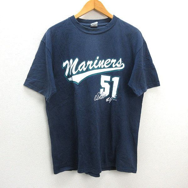 y2001年 メキシコ製TRUE FAN シアトルマリナーズ/Mariners イチロー プリントTシャツ【メンズL】MENS/71【中古】