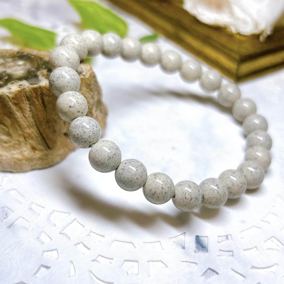 【E10392】北投石＊8㎜＊白＊ブレス＊ホクトライト＊ラジウム＊セラミック