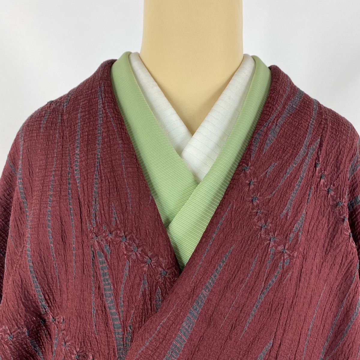 道中着 身丈96cm 裄丈65cm M 和装コート 幾何学模様 絞り えんじ色  