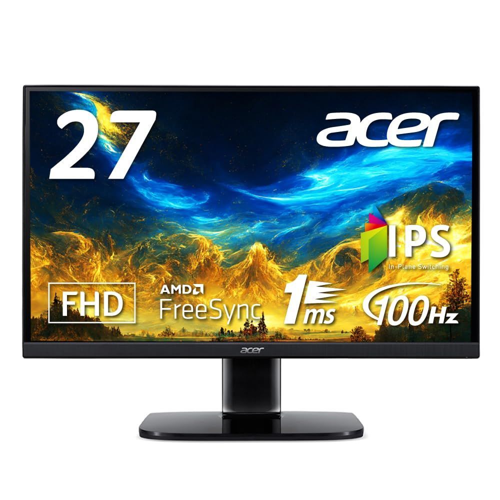 【数量限定】非光沢 フルHD 100Hz IPS 1ms(VRB) 27インチ HDMI KA272Ebmix ミニD-Sub15 AlphaLine VESAマウント対応 スピーカー内蔵 モニター ヘッドホン端子 Acer AMD 日本エイサー FreeSy