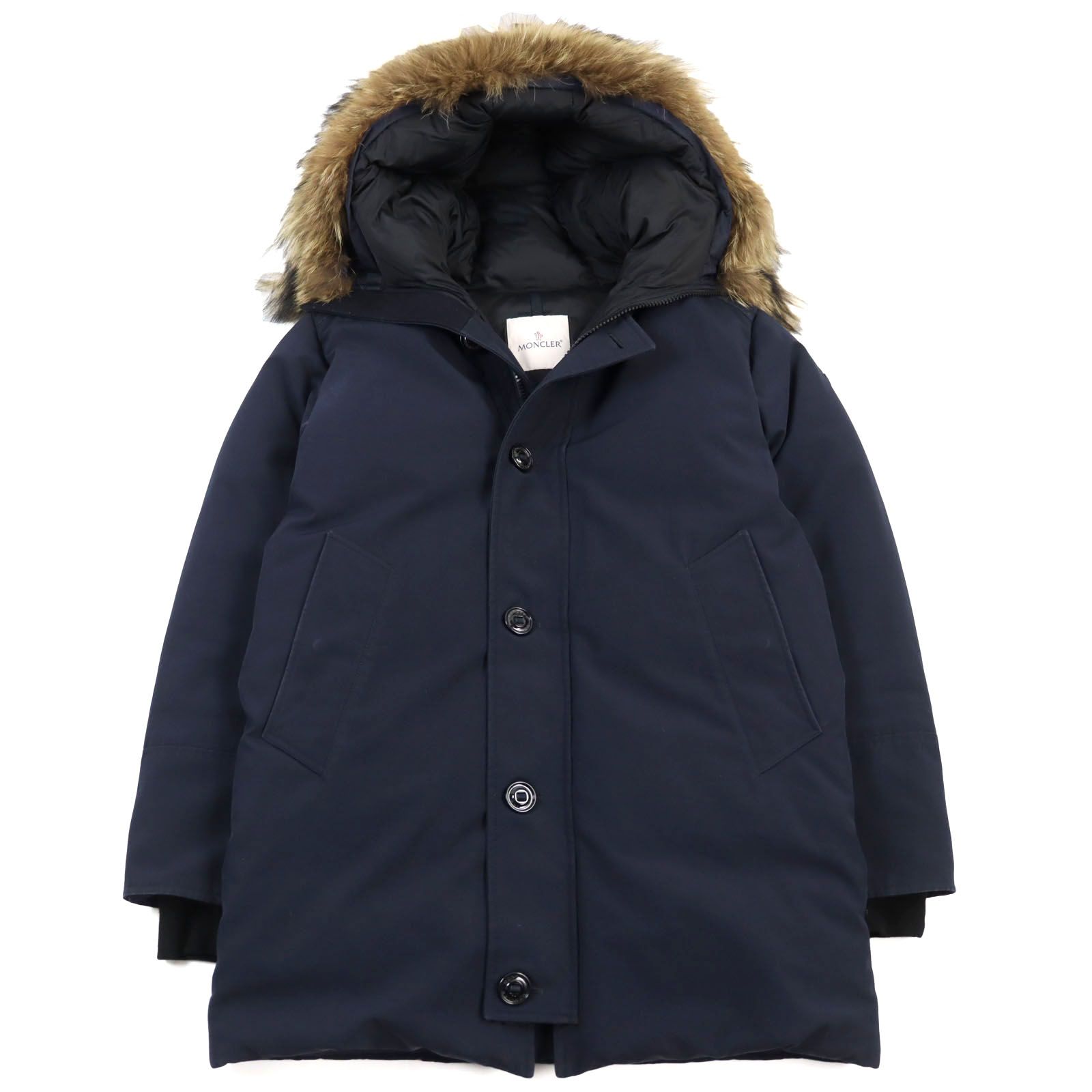 良品○MONCLER モンクレール 18-19AW D20914239125 57843 POLARIS GIUBBOTTO ロゴレザーワッペン付き  コヨーテファー ダブルジップ フーデッド ダウンジャケット ネイビー 1 ハンガー付き 正規品 メンズ - メルカリ