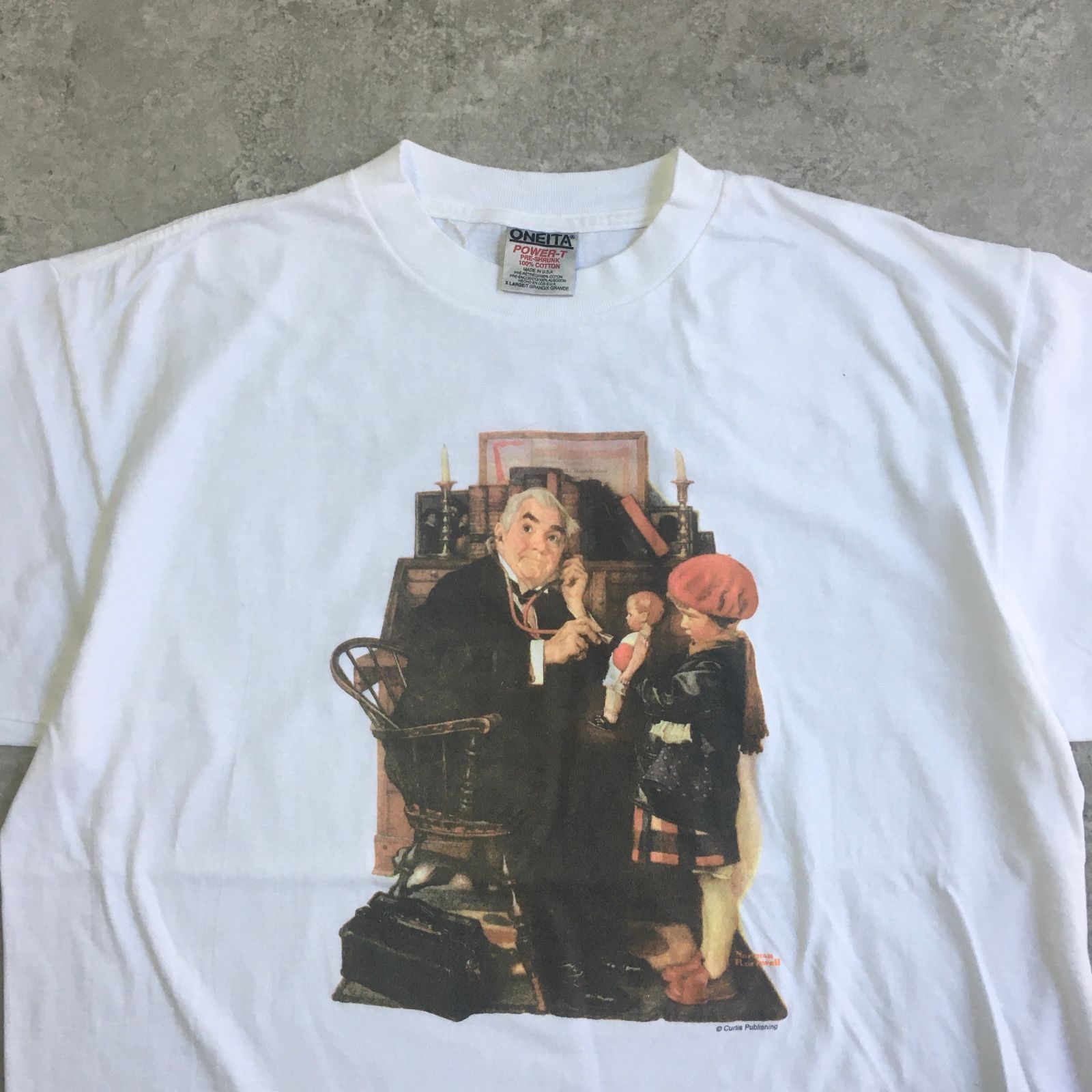 90s USA製 Norman Rockwell Doctor and the doll Printed T-shirt　ノーマン・ロックウェル ドクターと人形 Tシャツ アートTシャツ