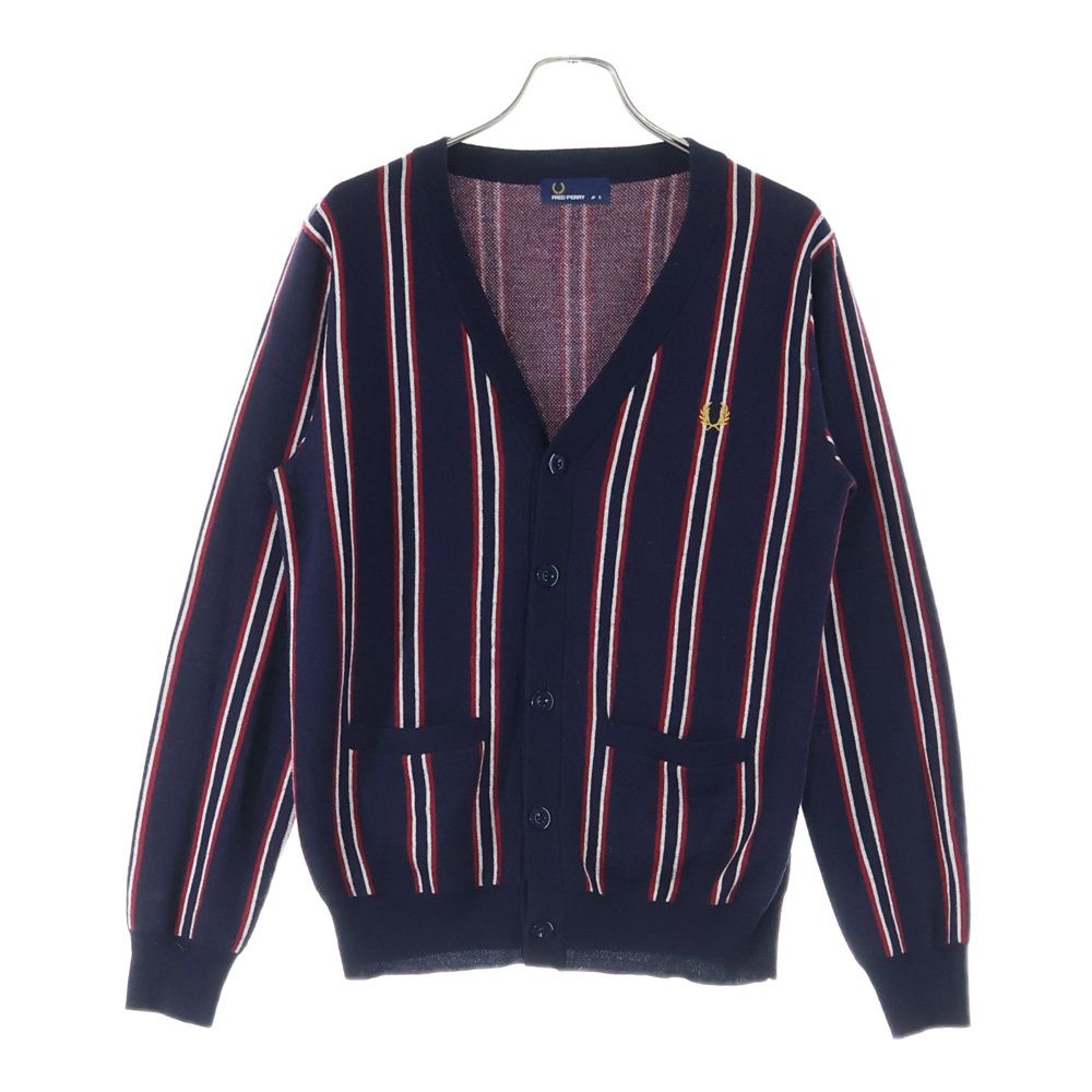 FRED PERRY フレッドペリー V Neck Jacquard Cardigan ストライプ柄 アクリルニットカーディガン レッド ネイビー F3156