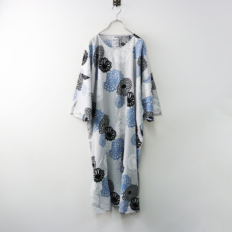 美品【SOU・SOU(ソウソウ)】貫頭衣 高島縮 薙刀長方形衣 ロングワンピース 美品 ソウソウ SOU SOU 京都 貫頭衣 京型友禅 高島縮 菊 薙刀