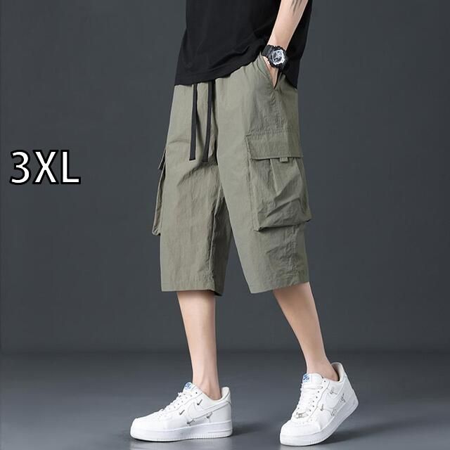 [3XL]メンズ ファッション 服 男性用 オシャレ シンプル 大人 かっこいい 大きいサイズ ストリート 紳士服 クロップドパンツ 夏 冷感 ストレート カーゴパンツ アウター パンツ スポーツ カジュアル パンツ