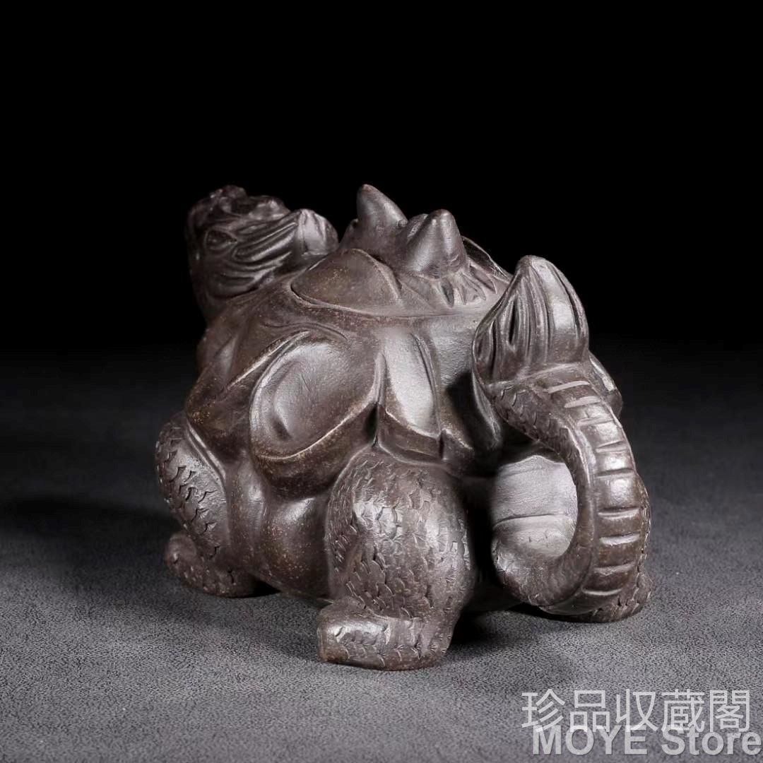 中国古美術・龍亀紫砂壺・底款:陳鳴遠紋・宜興原鉱・黑金剛急須・茶壺