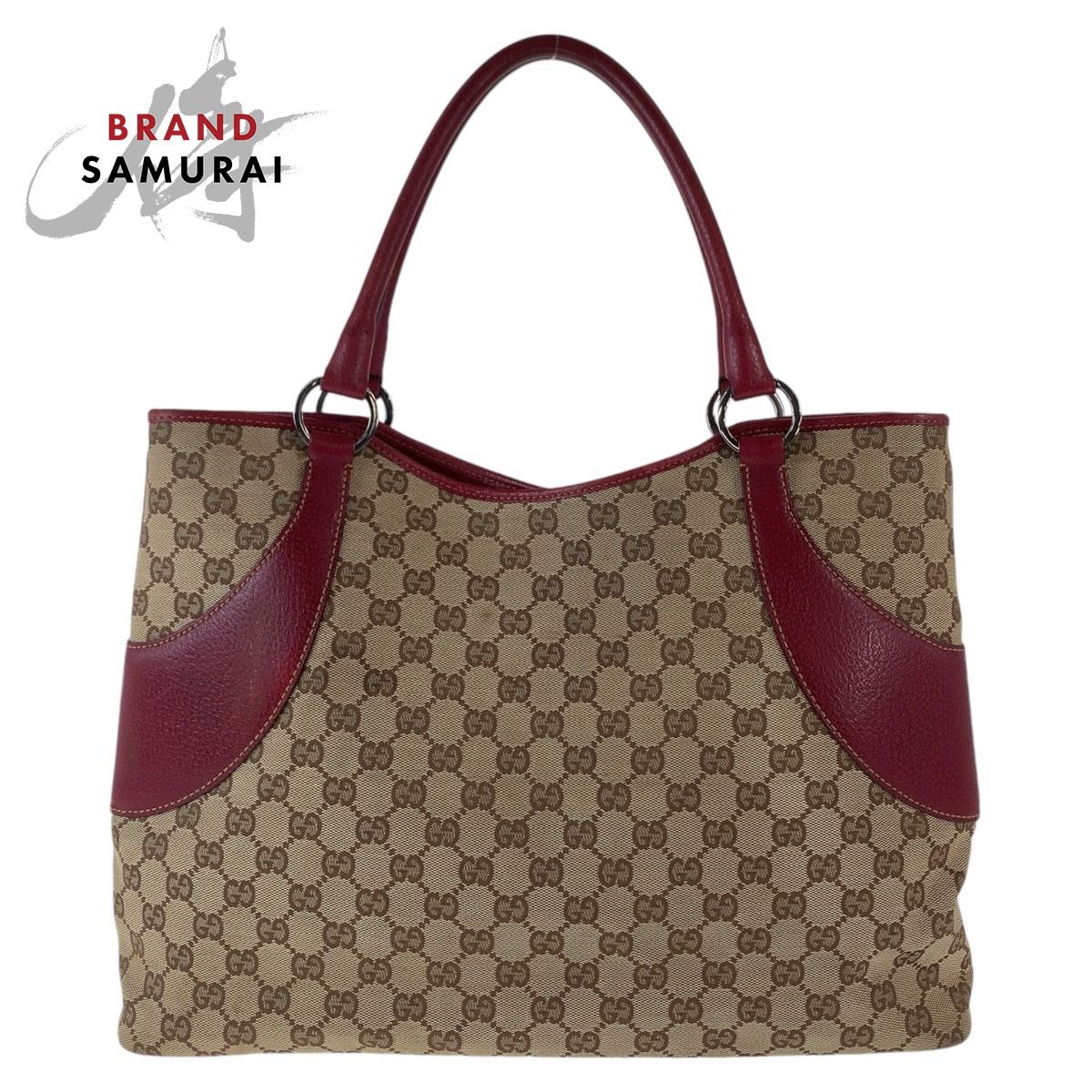 GUCCI グッチ GG柄 ブラウン レッド シルバー金具 GGキャンバス/レザー 