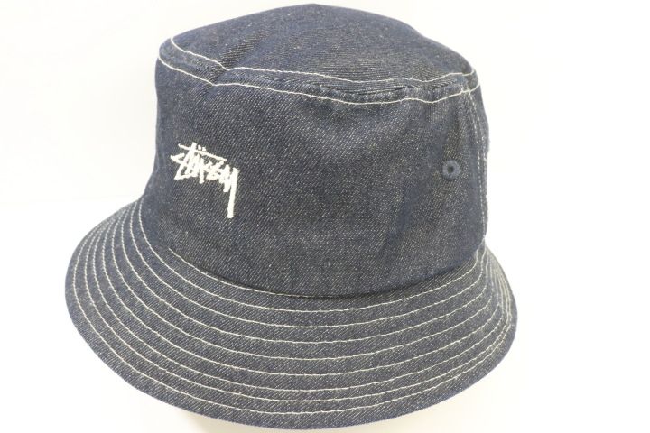 【中古】 STUSSY メンズハット -- バケットハット STUSSY -- インディゴブルー 藍 刺繍 ロゴ デニム