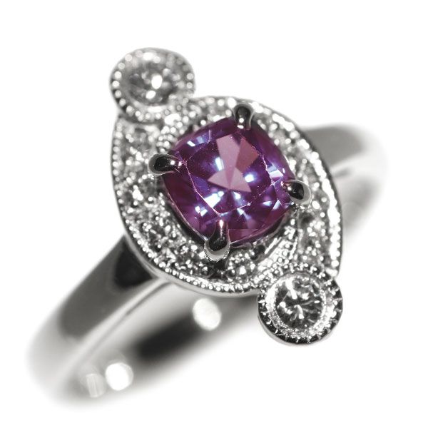 Pt900 合成アレキサンドライト ダイヤモンド リング 0.74ct D0.21ct 