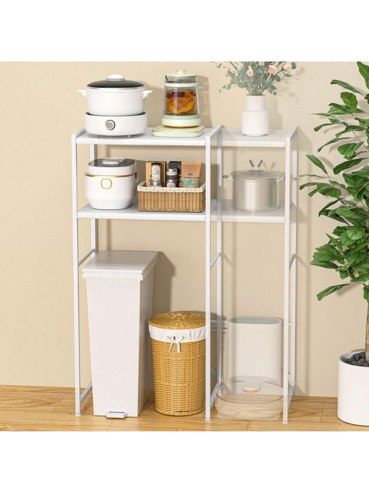 ゴミ箱上ラック 【横幅伸縮60〜80cm】 レンジラック 高さ125cm 耐荷重