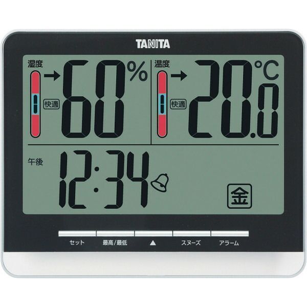 タニタ デジタル温湿度計 ブラック TT538BK | 0291064 日用品 雑貨 インテリア 日用雑貨 デジタル 温度計 湿度計 温湿度計 時計 日付表示機能付き 乾電池式 ギフト オススメ 人気 シンプルデザイ