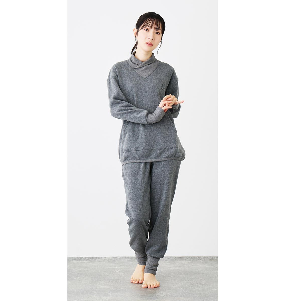 ルームウェア レディース メンズ 部屋着 パジャマ 上下セット RESTELL レステル スウェット 遠赤外線プリント 発熱 裏起毛 暖かい 寝巻き ナイトウェア ユニセックス 男女 秋冬 2-グレー