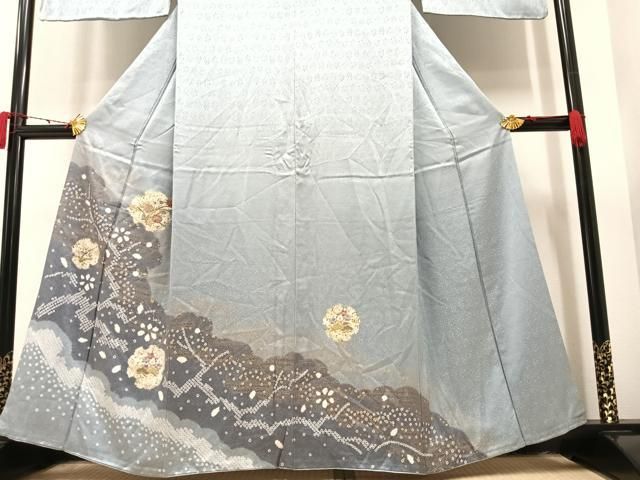 平和屋着物●訪問着　絞り　刺繍　雪輪草花文　金彩　小田急百貨店扱い　正絹　逸品　AAAY8607ph 平和屋着物○訪問着 絞り 刺繍 雪輪草花文 金彩 小田急百貨店扱い 正絹