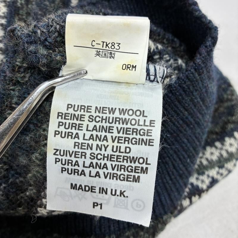 バーバリーズ ニット セーター 長袖 90 s 90年代 イングランド製 総柄 ウール 刺繍ロゴ オールド ヴィンテージ