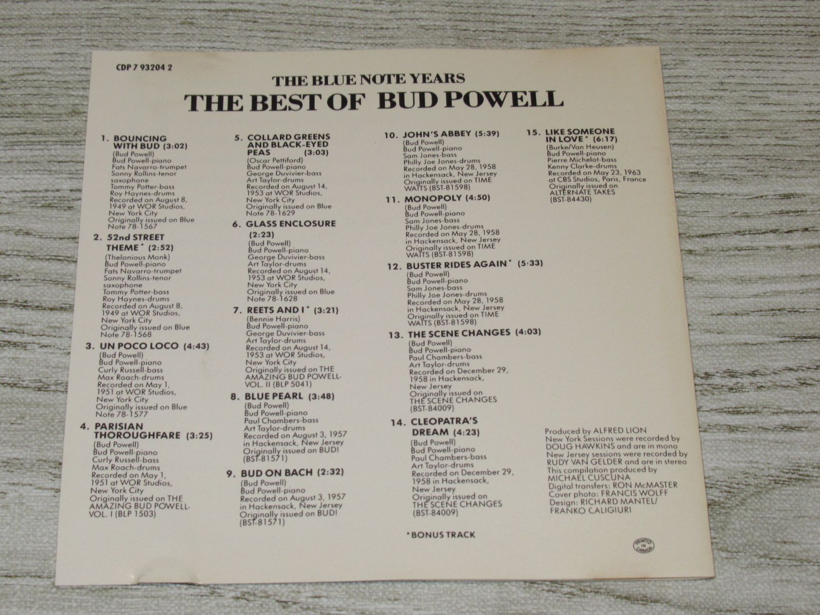 CD　NOTE　バド・パウエル　BUD　THE　BEST　POWELL　ボーナストラック　THE　全15曲　JAZZ　YEARS　OF　ジャズ　BLUE　メルカリ