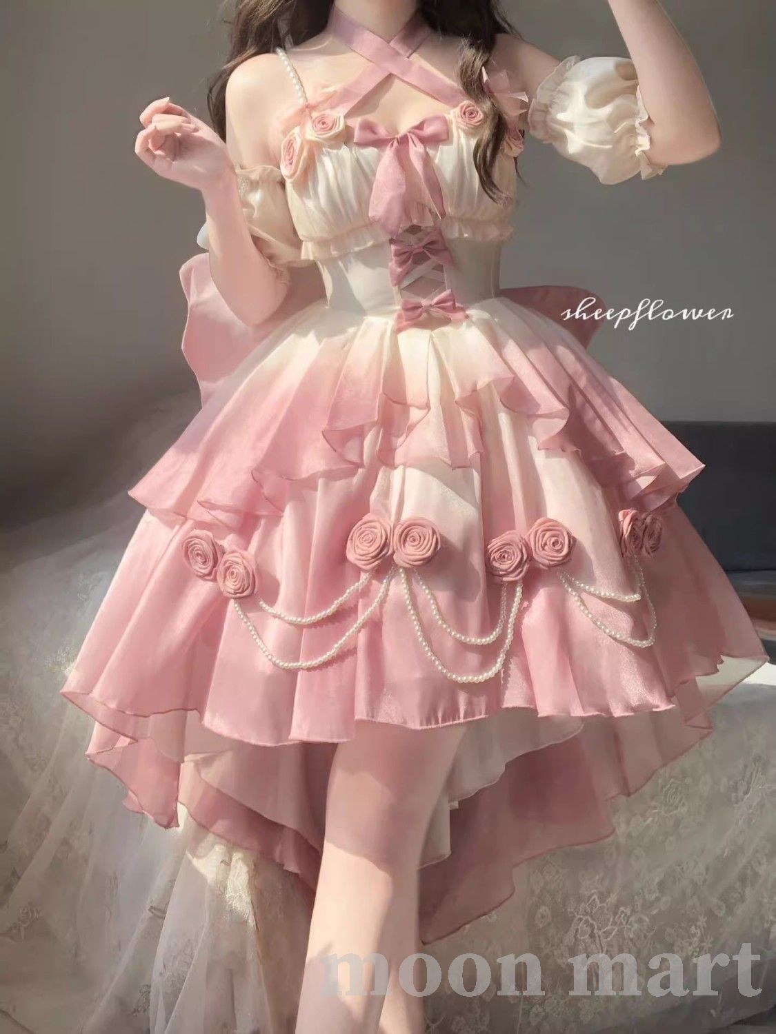 ピンク トレーン付きドレス ロリータファッション ワンピースドレス 花嫁 プリンセスドレス
