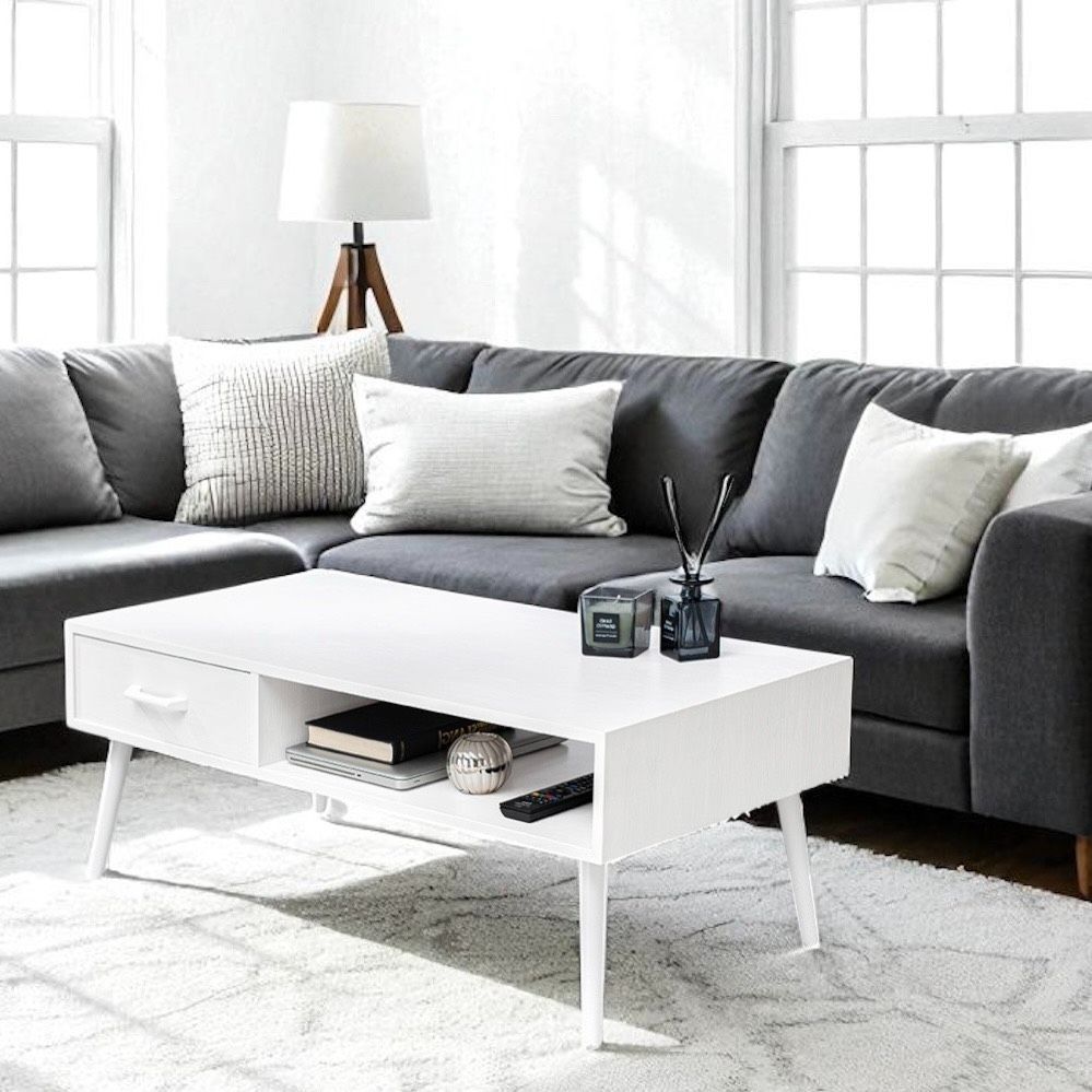 Y 北欧風 ローテーブル 100cm 引き出し付き オープン収納 白 ホワイト センターテーブル リビングテーブル 収納付き シンプルモダン スタイリッシュ アウトレット