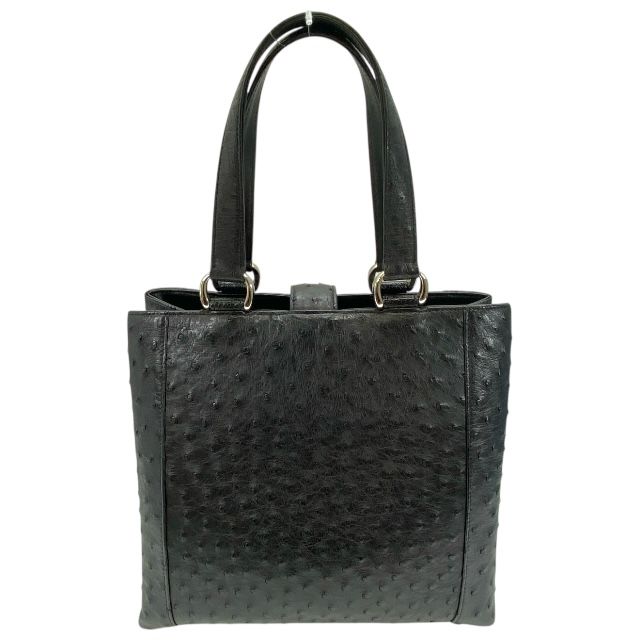 オーストリッチ トートバッグ ハンドバッグ ターンロック シルバー金具 ブラック 黒 レザー レディース 上質な素材感 洗練された印象 感あるデザイン