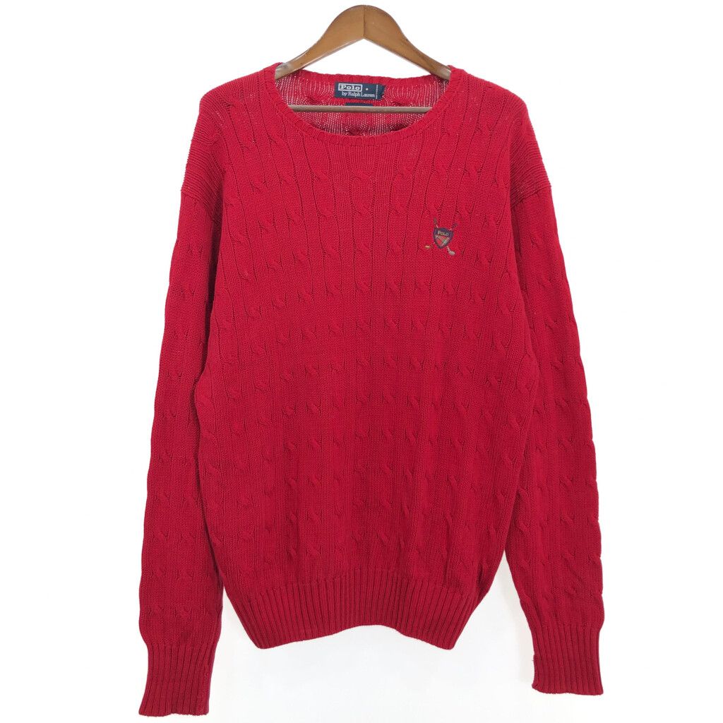 90年代 Polo by Ralph Lauren ポロ ラルフローレン コットン セーター レッド (メンズ L) 中古 古着 R1643