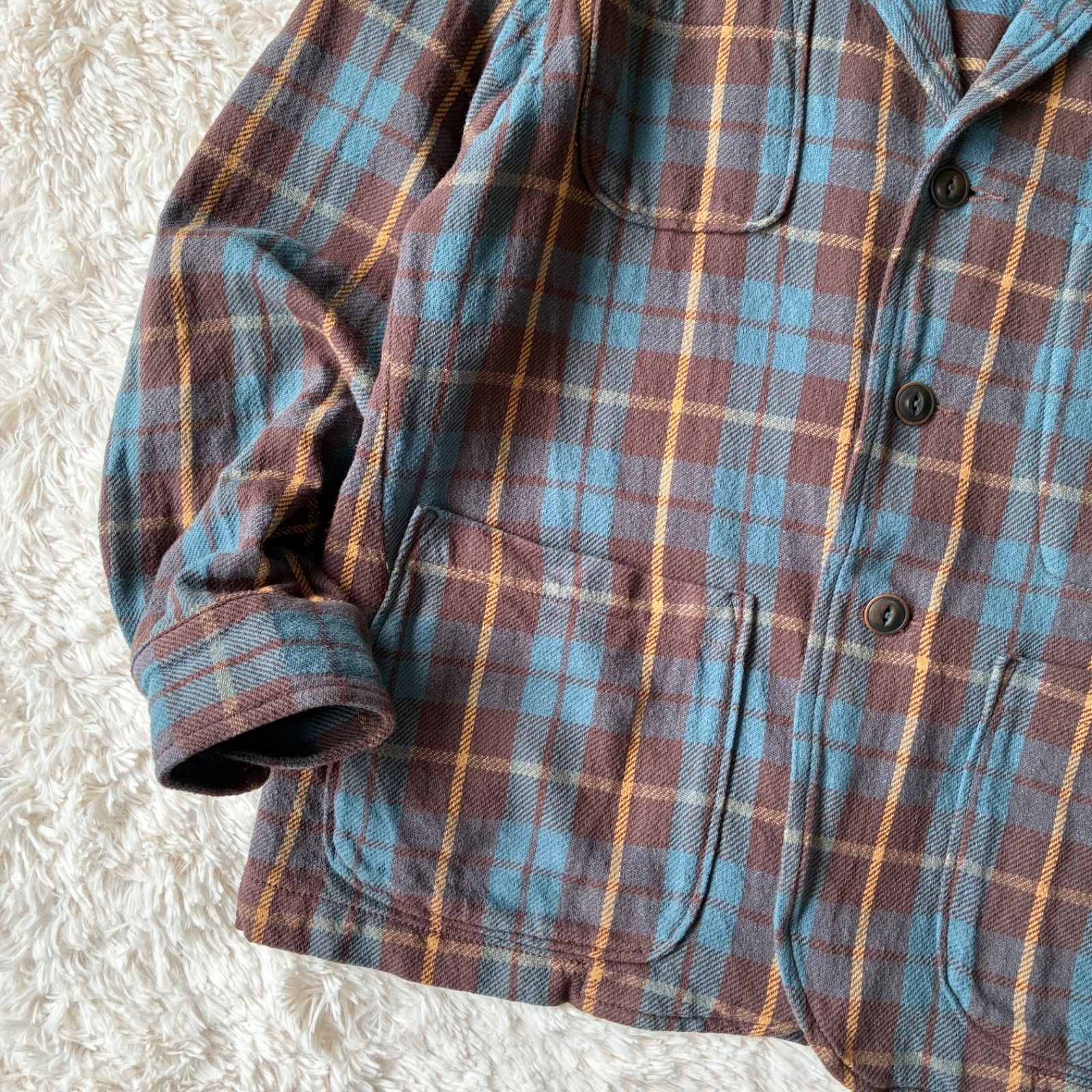 22AW 美品 45R インドざっ栗ネルの908シャツジャケット 1 現行タグ 45R フォーティーファイブアール 美品 インドざっ栗ネルの908シャツ