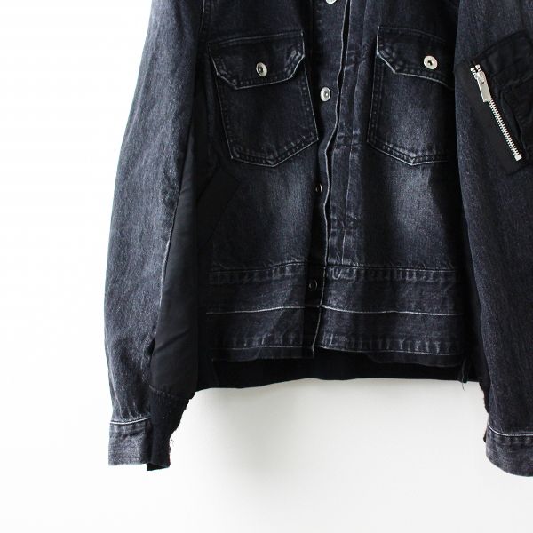 sacai サカイ SCW-051 Denim X Ma-1 Jacket 2/ブラック デニム ナイロン ジャケット ドッキング  ボンバージャケット【2400013324038】