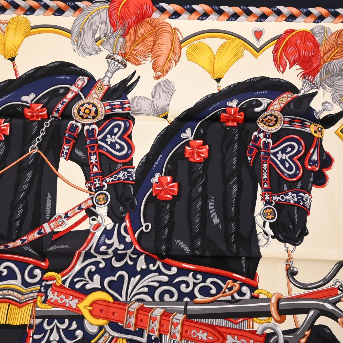 新品 エルメス カレ 90 HARNAIS DE COEUR ブルーノワール