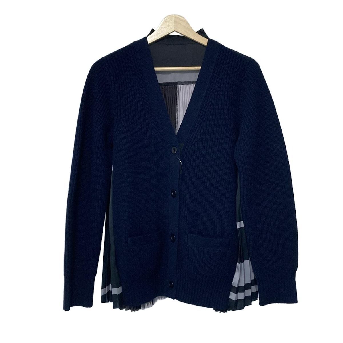 Sacai サカイ カーディガン サイズ2 M レディース - 19-04698 ネイビー×黒×グレー 長袖|プリーツ