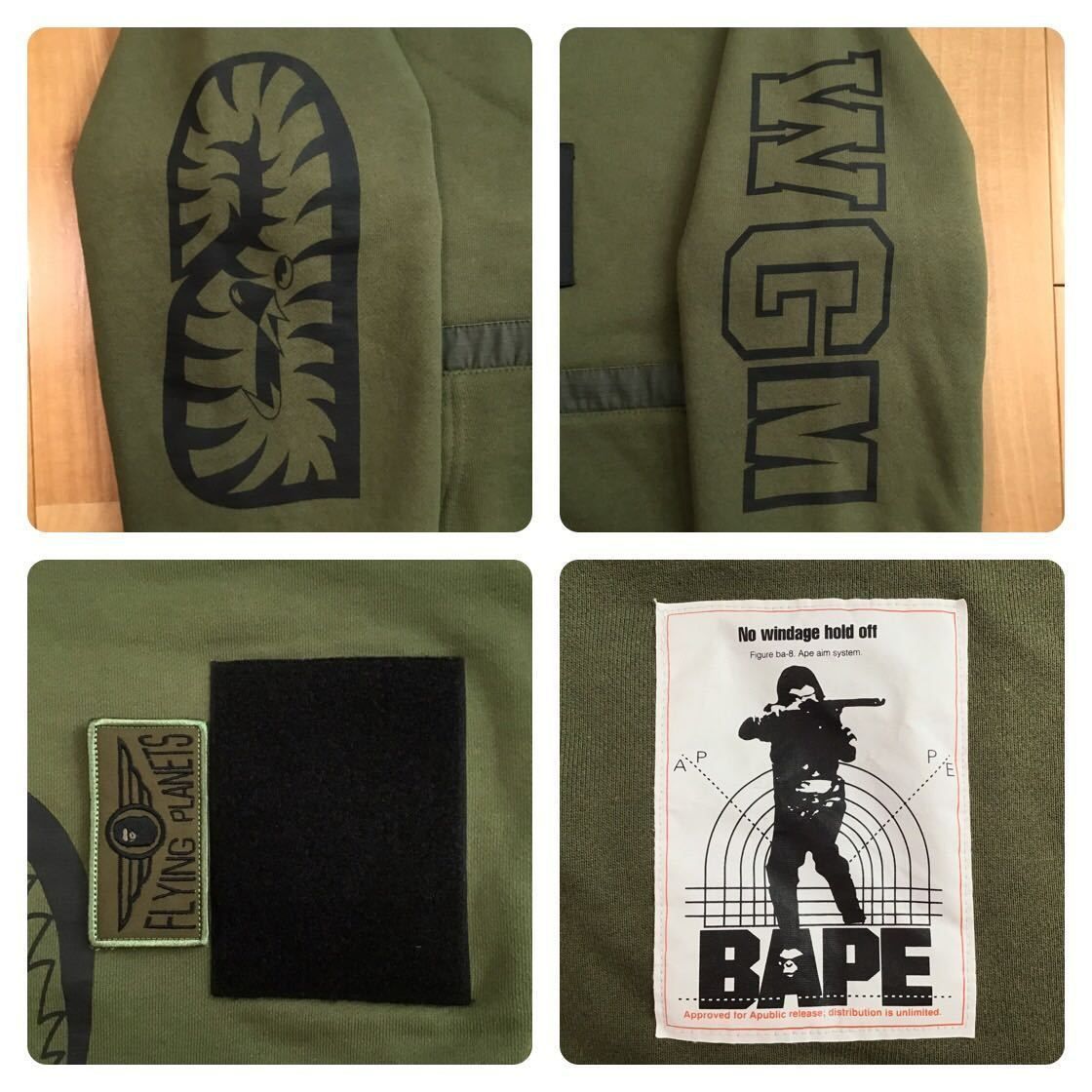 BAPE Hunting Logo Shark Full Zip Hoodie Mサイズ カーキ a BAPE Hunting Logo Shark Full Zip Hoodie Mサイズ カーキ a
