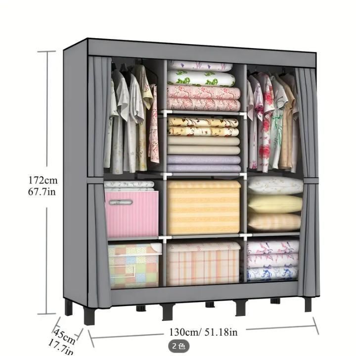 激安大特集！ ポータブルクローゼットオーガナイザーシステム 不織布製 防塵防湿 自立式メタルワードローブ 大容量収納 軽量で組み立て簡単 家庭