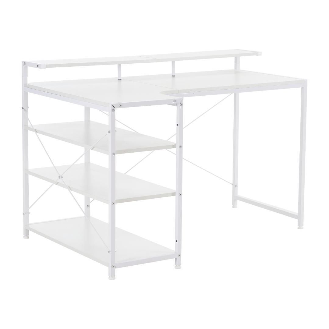 パソコンデスク L字120cm3段ラック付付きデスク木製 ミシン台 良い