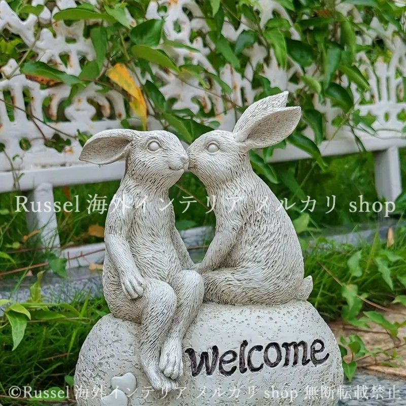 ガーデンオブジェ うさぎ 石風 樹脂 ウェルカムサイン 玄関 入口 エントランス ガーデンオーナメント 置物 ラビット アニマル ガーデニング 雑貨 ガーデン雑貨 ガーデンインテリア ガーデン インテリア 庭の装飾 お洒落 おしゃれ 4-7