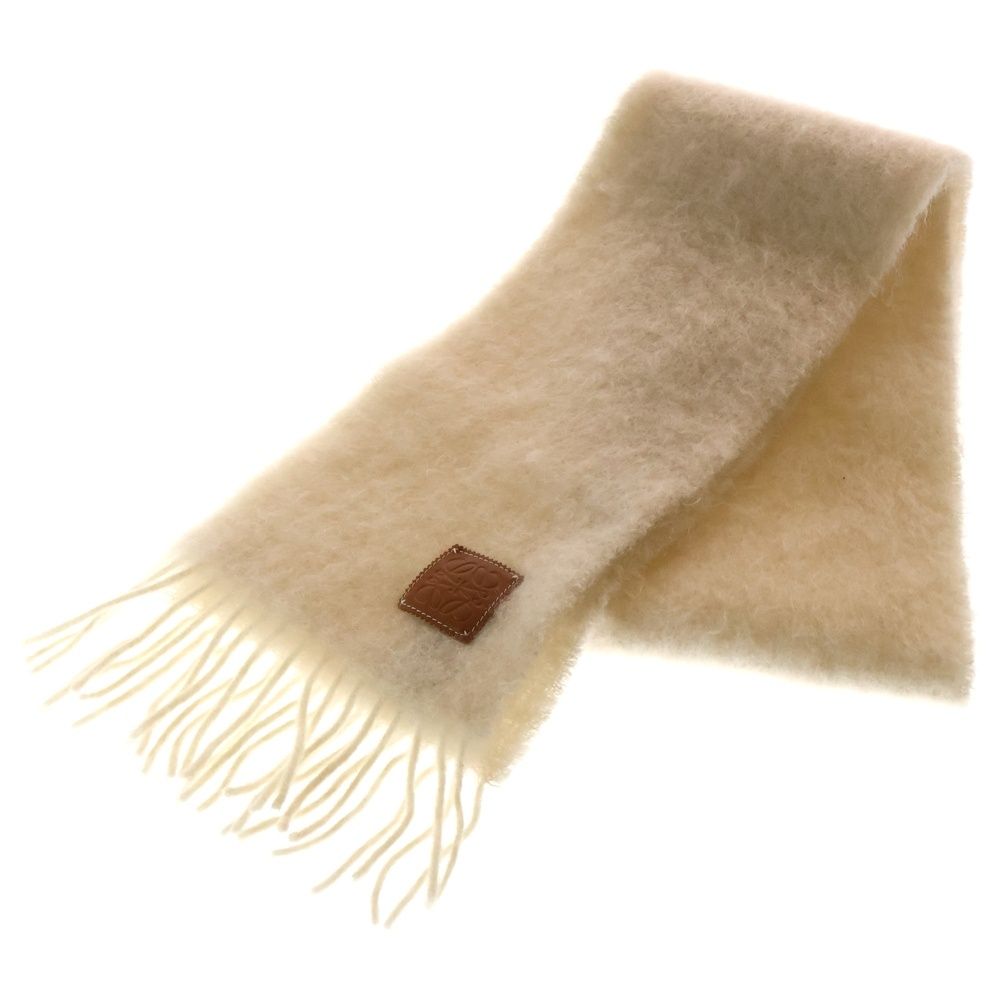 LOEWE ロエベ モヘア ウール混 フリンジマフラー ホワイト