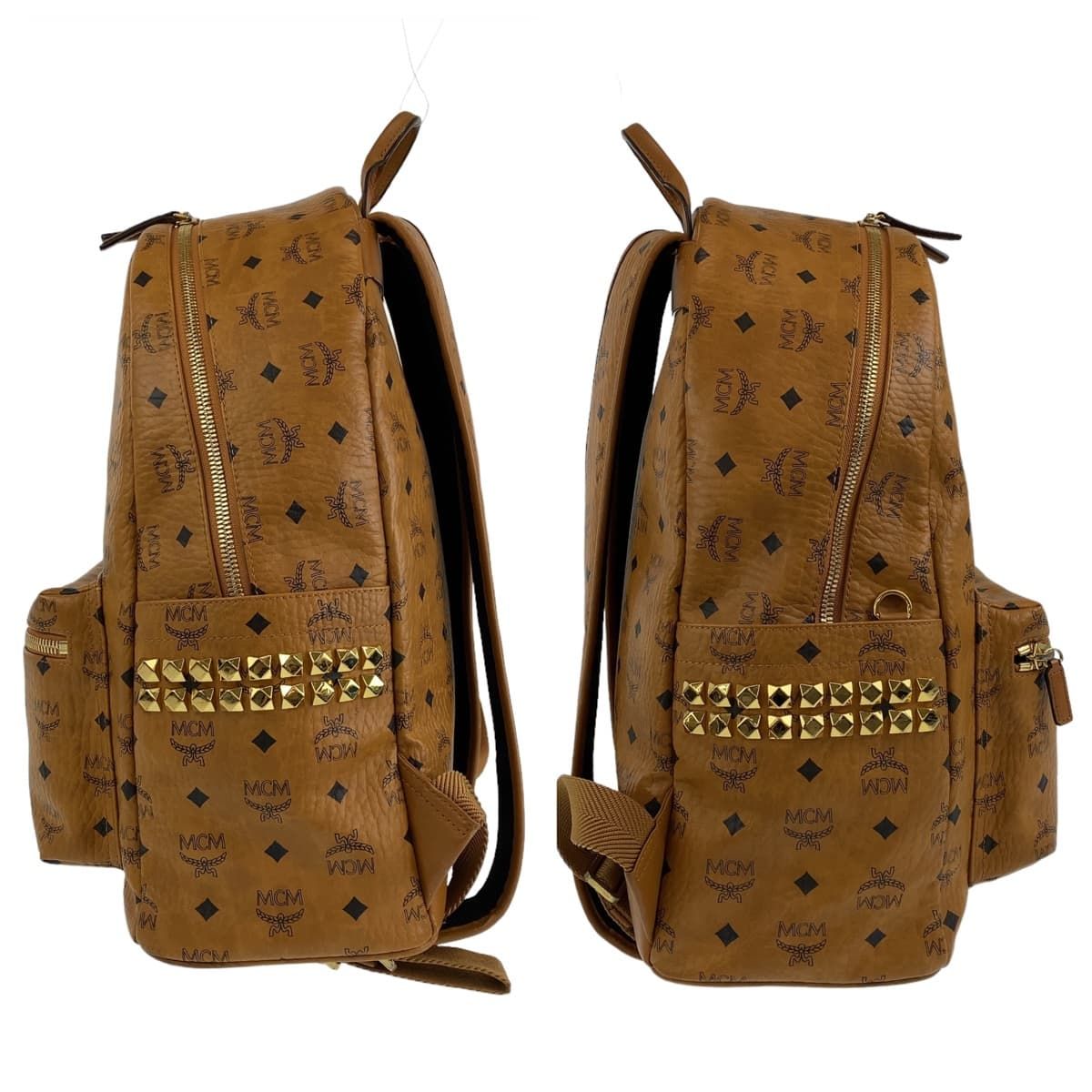 美品 MCM エム・シー・エム ヴィセトス スタッズ ブラウン 茶 キャメル 