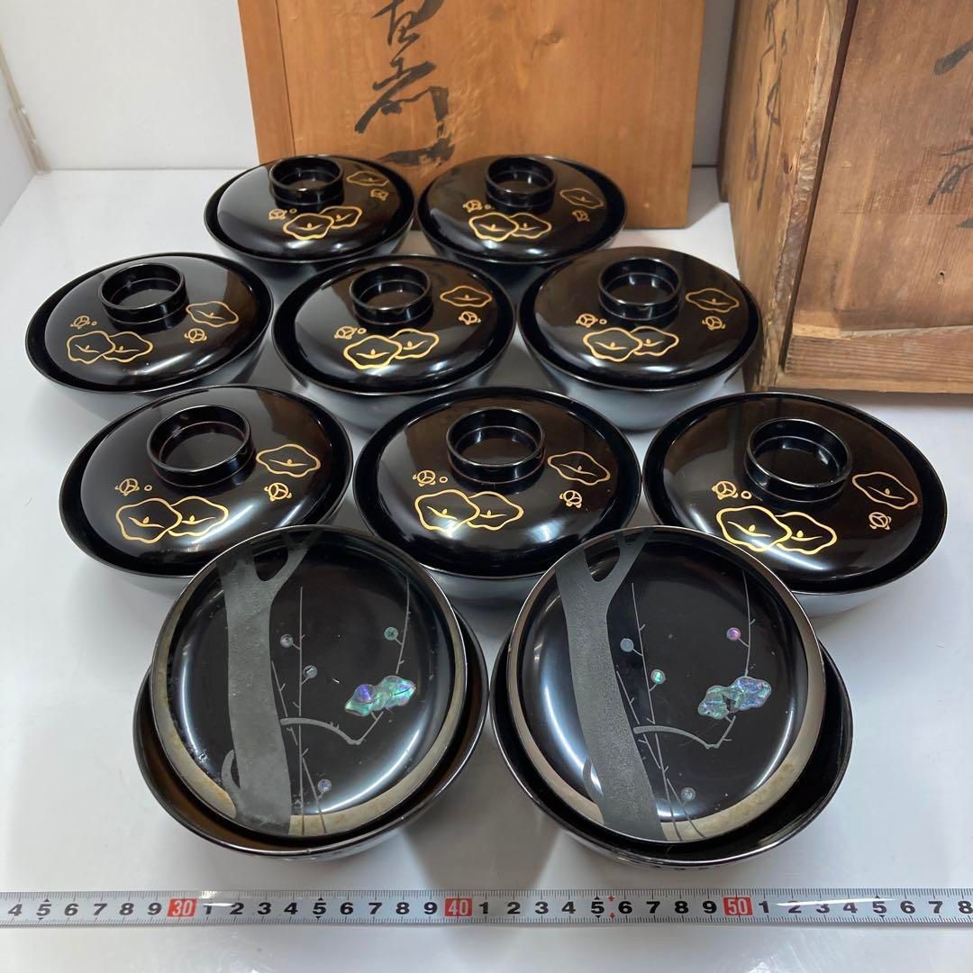 時代 輪島塗 木製蓋茶碗10客 木 東Y5-0601