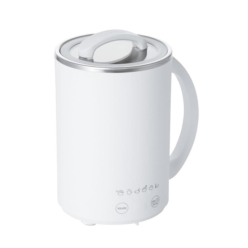 エレコム マグカップ型電気なべ 電気ケトル 500mL クックマグ 沸かす 煮込む 保温 スープ レトルト 手動 6モード Cook Mug plus ケーブル長1.5m ホワイト HAC-LEP01WH 0