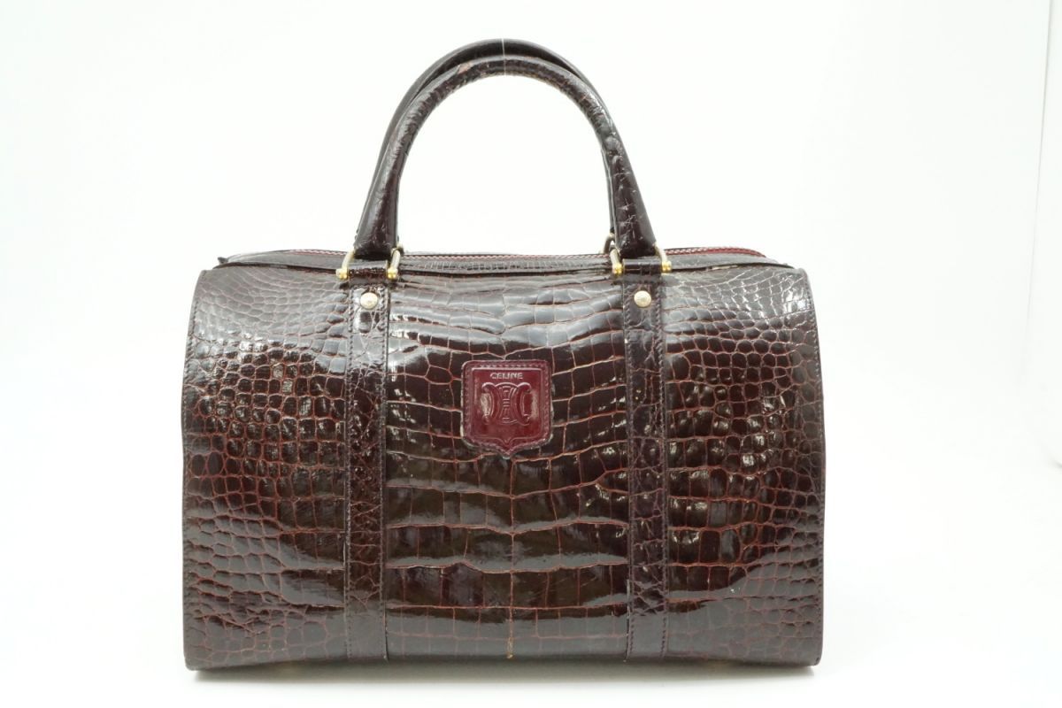 セリーヌ ボストン ハンドバッグ トリオンフ リアルクロコ Unisex レザー ボルドー CELINE 4024h