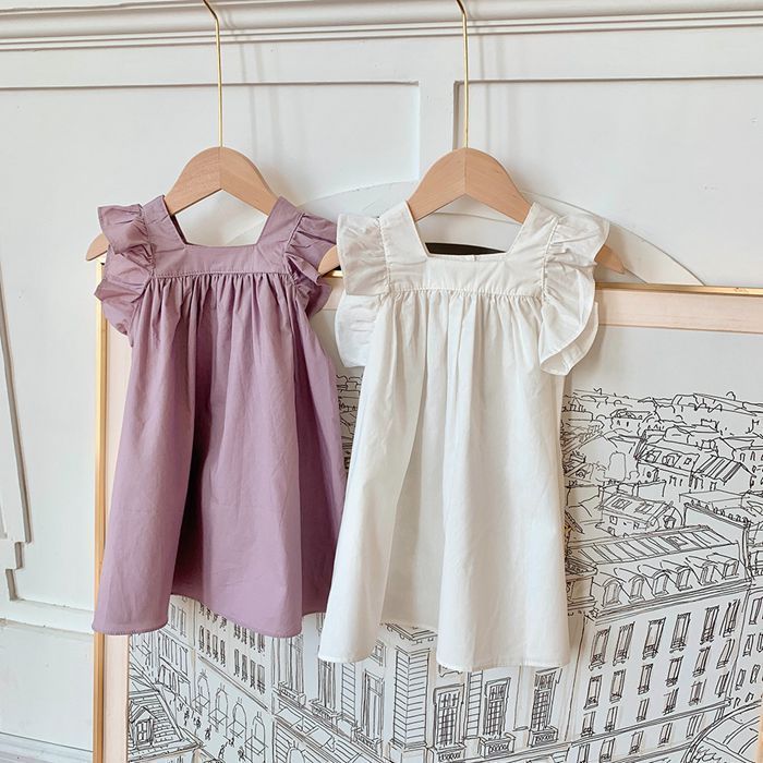 ワンピース フリル スリーブ ノースリーブ 子供服 女の子 キッズドレス ベビー服 ベビードレス 結婚式 プリンセス 夏 90cm 100cm 110cm 120cm 130cm 140cm ホワイト パープルxintaiy04