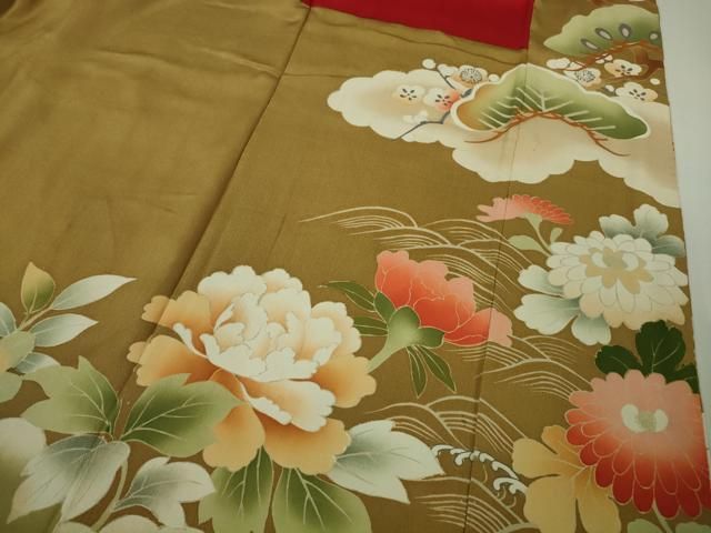 振袖フルセット作家物　駒刺繍　立波吉祥花文　金彩 振袖レンタル・烏羽色 黒系 暈し染め 駒刺繍 金彩 熨斗 吉祥文