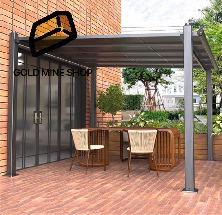 高耐久アルミニウム屋外パーゴラ アルミニウムフレーム常設パビリオン 屋外ポリカーボネートパティオガゼボ 裏庭 パティオ 芝生用 3x3m
